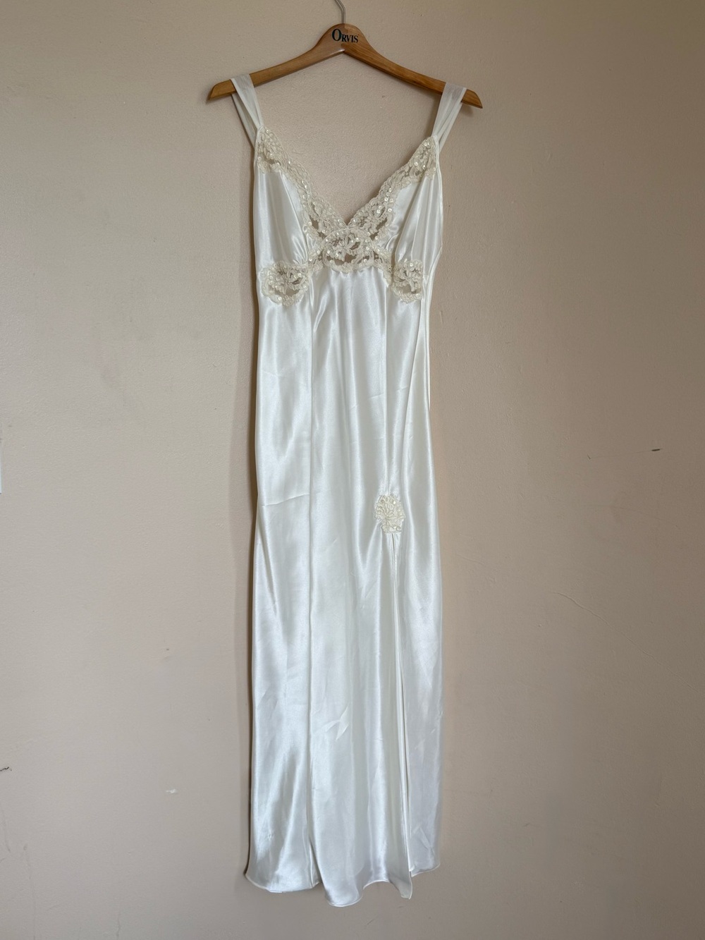(1998) Victoria's Secret Satin Lace-Trim Long Chemise - Ivory